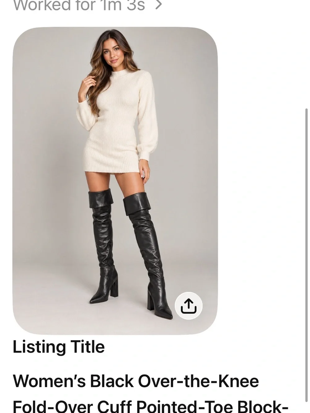 Black Over-the-Knee Fold-Over Cuff Pointed-Toe Block Heel Boots